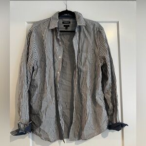 Express Navy and White Striped Button Down Shirt